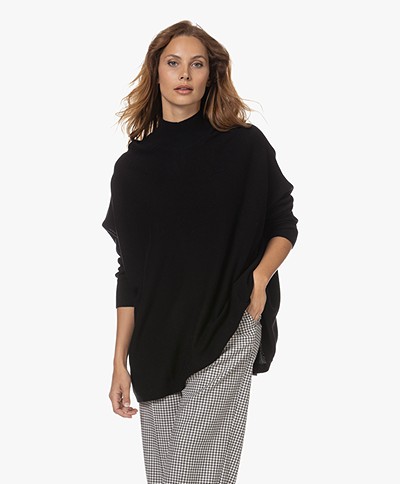 Repeat Oversized Poncho Batwing Sweater - Black