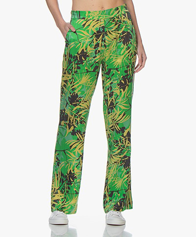 Kyra & Ko Alizee Cupro and Viscose Jungle Print Pants - Green