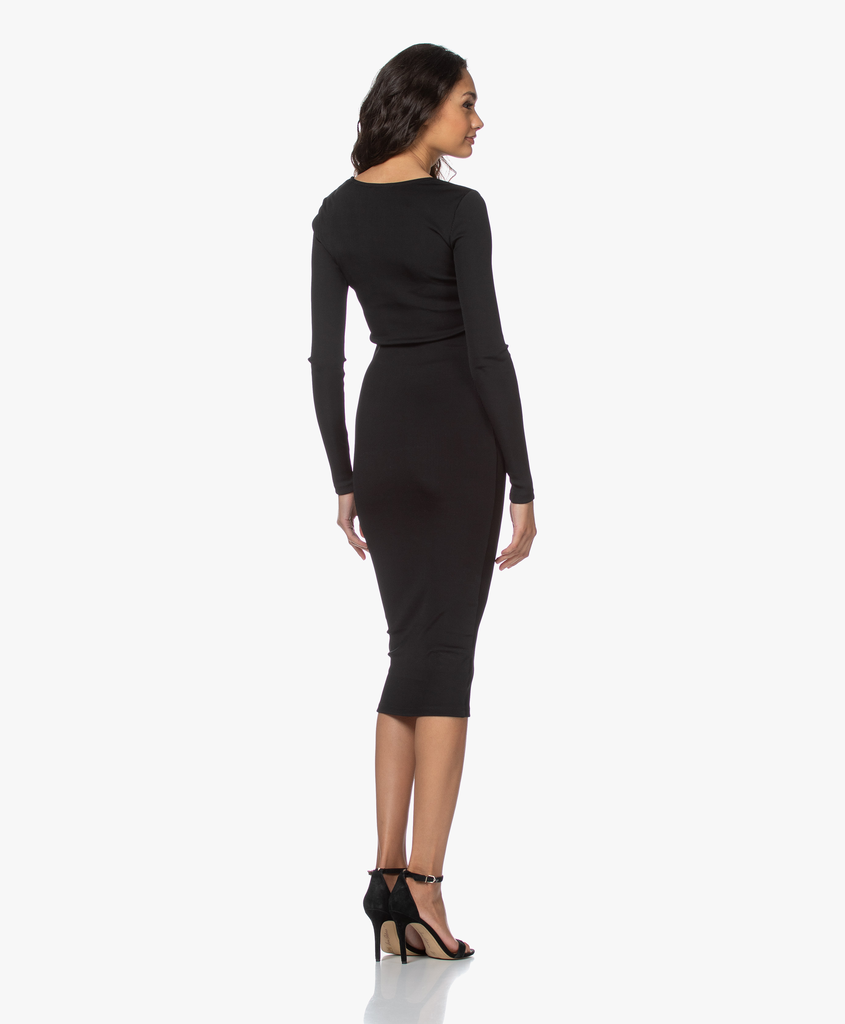 ANINE BING Montana Ribbed Jersey Bodycon Dress - Black - a-02-1165-000