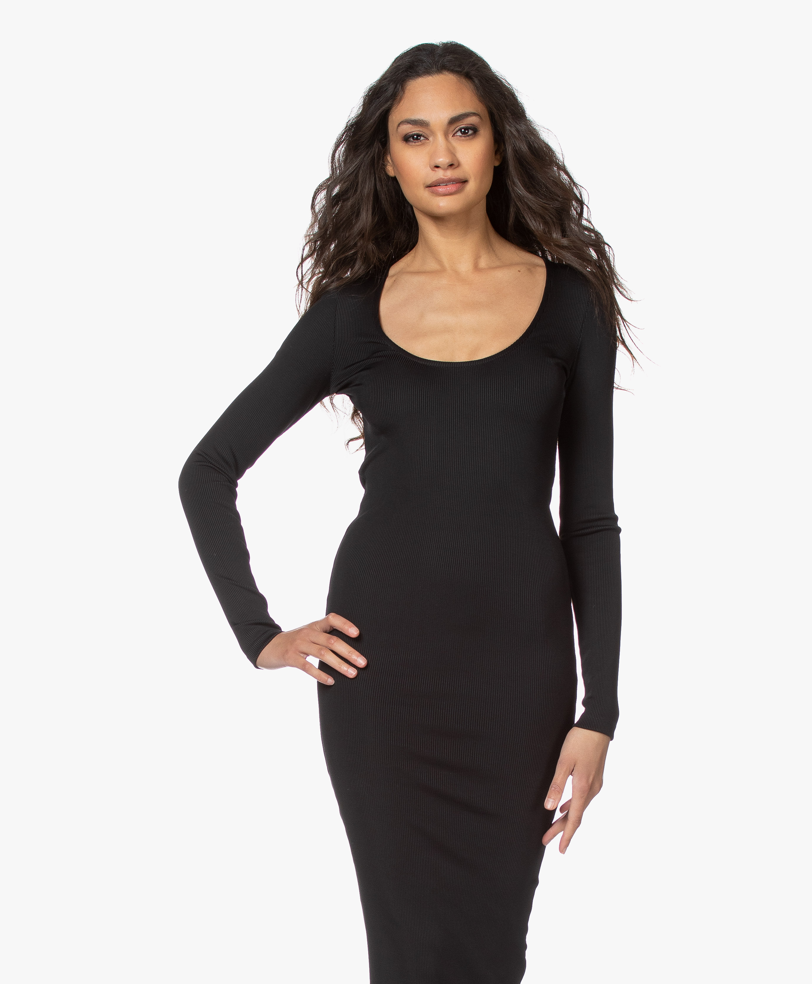 ANINE BING Montana Ribbed Jersey Bodycon Dress - Black - a-02-1165-000