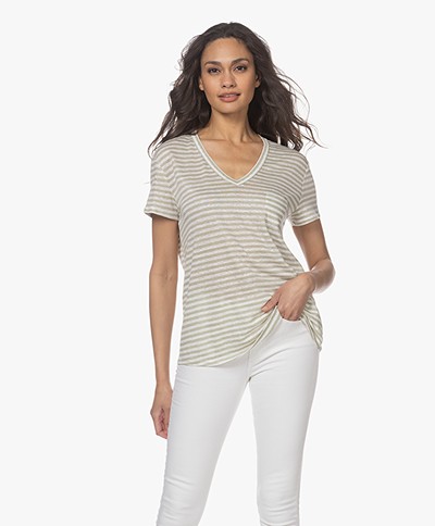 Repeat Striped Linen T-shirt - Seaweed