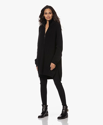 Woman by Earn Jada Rib Knitted Zipped Turtleneck Dress - Black