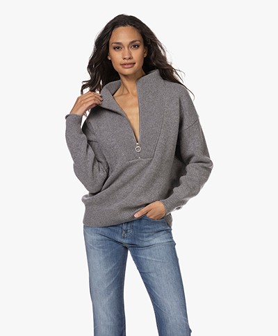 Closed Wool Sweater with Zipper - Dark Grey Melange