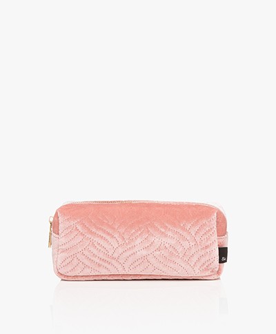 &Klevering Velvet Makeup Bag - Embroidery Pink