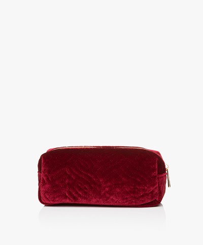 &Klevering Velvet Makeup Bag - Embroidery Red