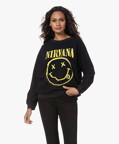 Daydreamer Nirvana Smiley Reverse Raglan Sweatshirt - Black Onyx
