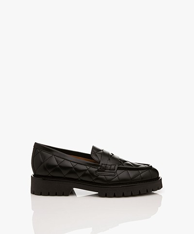 Flattered Signe Quilted Leather Loafers - Black