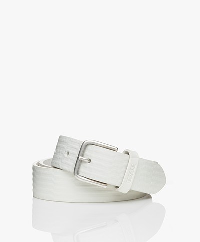Closed Leather Belt with Geometric Pattern - Ivory