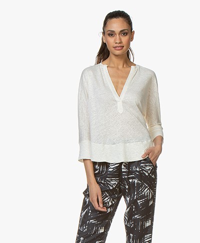 ba&sh Lexy Linen Cropped Sleeve T-shirt - Off-white