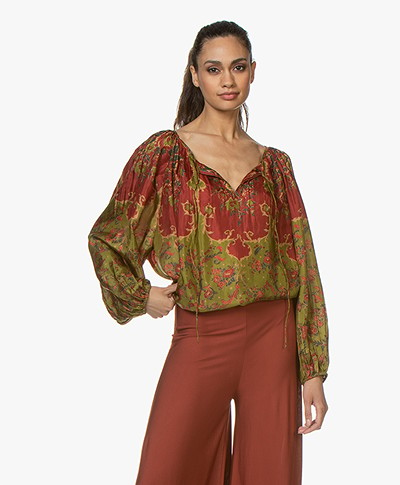 Mes Demoiselles Dolores Silk Printed Blouse - Combo Green