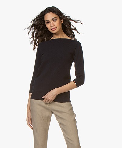 extreme cashmere N°76 Sweet Cashmere Cropped Sleeve Sweater - Navy