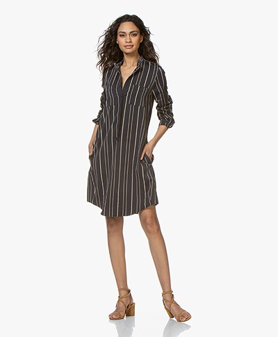 Woman by Earn Ted Fancy Striped Shirt Dress - Navy/Beige