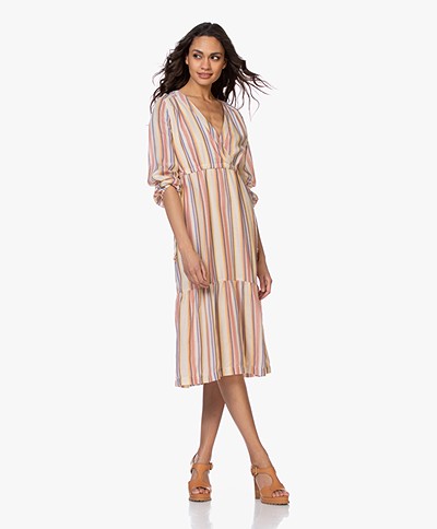 indi & cold Striped Dress with Tier Design - Terracota