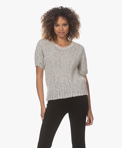 Sibin/Linnebjerg Audrey Chunky Short Sleeve Sweater - Light Grey Melange 