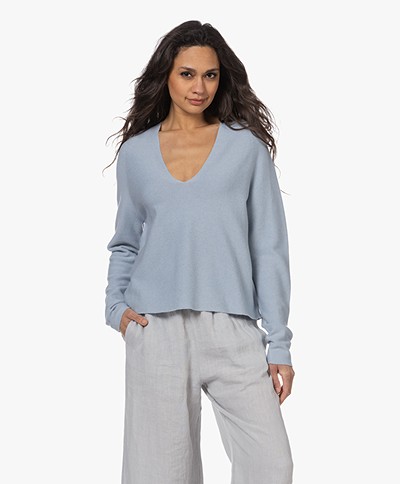 Drykorn Nambi Seamless Cotton-Cashmere V-neck Sweater - Light Blue