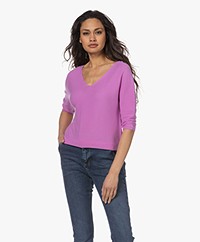 KYRA Fanny Seamless Garter Stitch V-neck Sweater - Violet