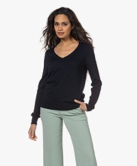 Repeat Organic Cotton Blend V-neck Sweater - Navy