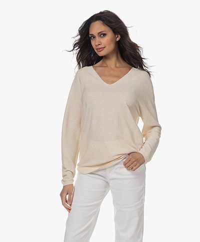 Repeat Cotton-Cashmere V-neck Sweater - Ivory