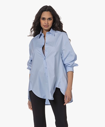 JapanTKY Mie A-line Cotton Poplin Shirt Blouse - Light Blue
