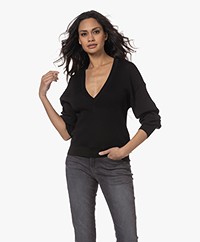IRO Milou Ribbed Cotton-Silk V-neck Sweater - Black