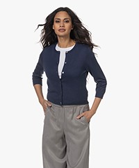 Repeat Buttoned Cardigan with Cropped Sleeves - Marine