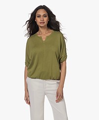 Repeat Cotton Blend Short Sleeve Sweater - Lime
