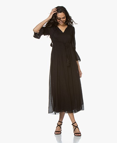 BRAEZ Voile Midi Dress with Pleats - Black