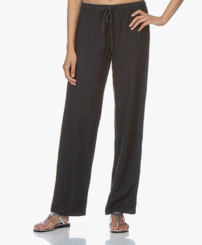 Belluna Dani Loose-fit Garment-dyed Linen Pants - Navy