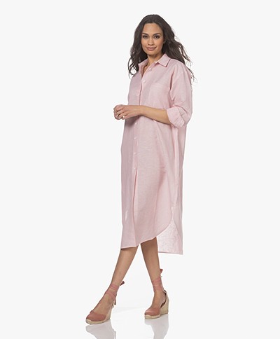 Resort Finest Striped Linen Blend Shirt Dress - Light Pink