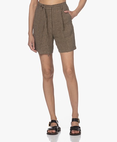 Pomandère Checkered Linen Shorts - Sand