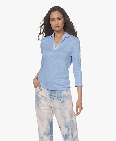 Belluna Surfer Linen T-shirt with Collar - Blue