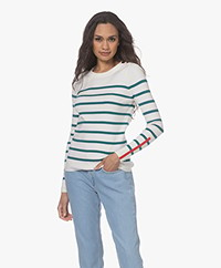 Plein Publique L'Elisa Striped Pullover with Silk - Ivory/Teal