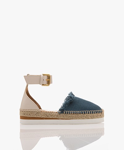 See by Chloé Glyn Espadrille Sandals - Medium Blue/Off-white