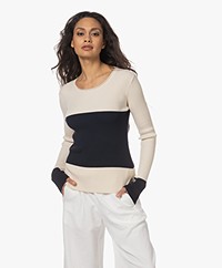 Woman by Earn Lory Color-block Trui - Off-White/Navy