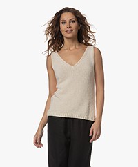 Closed Knitted V-neck Top - Ivory