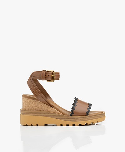 See by Chloé Leather Wedge Sandals - Brown