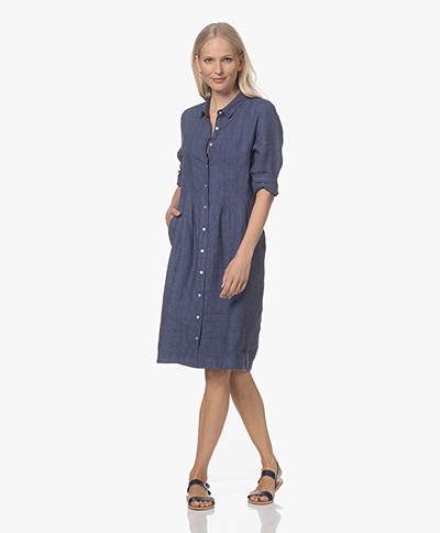 Belluna Midi Linen Shirt Dress - Blue Melange
