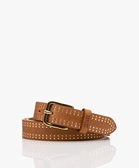 Closed Leather Belt with Stud Detailing - Caramel