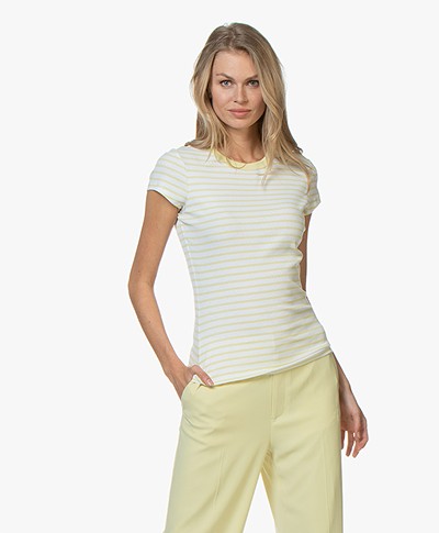 Filippa K Fine Rib Striped T-shirt - Wax/White