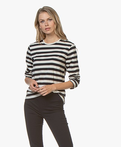 Filippa K Long Sleeve Striped T-shirt - Navy/Ivoor