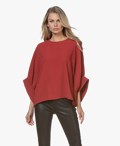 IRO Cachica Oversized Crepe Blouse- Red