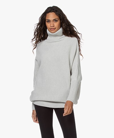 Sibin/Linnebjerg Hannover Merino Wool Blend Turtleneck Sweater - Light Grey Melange