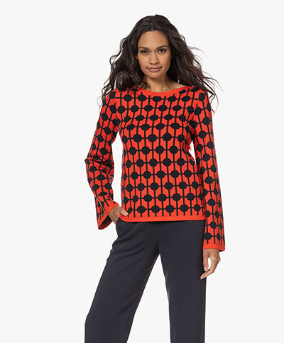 KYRA Tylar Cotton Blend Jacquard Sweater - True Red