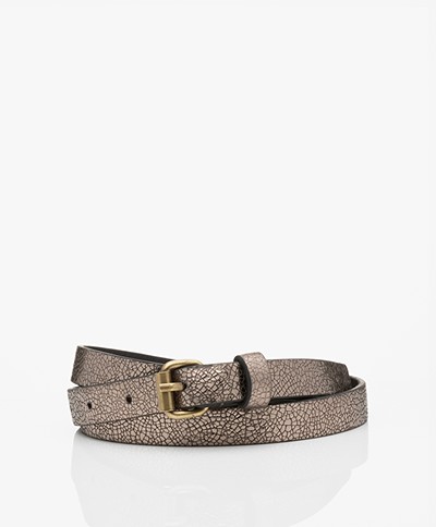 by-bar Metallic Crackle Leather Belt - Biscuit