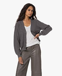 Repeat Buttoned V-neck Cardigan with Balloon Sleeves - Medium Grey