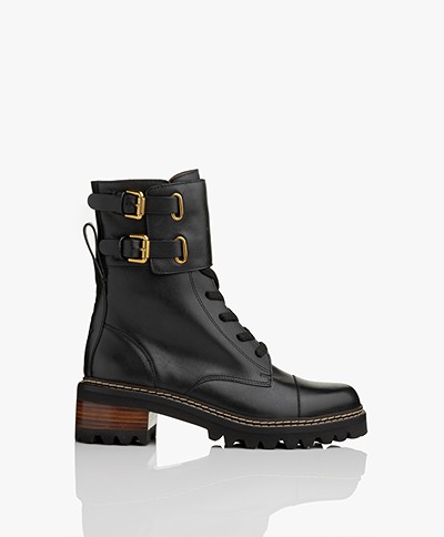 See by Chloé Mallory Leather Combat Boots - Black
