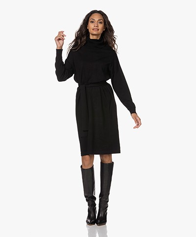 no man's land Woolen Knitted Turtleneck Dress - Core Black