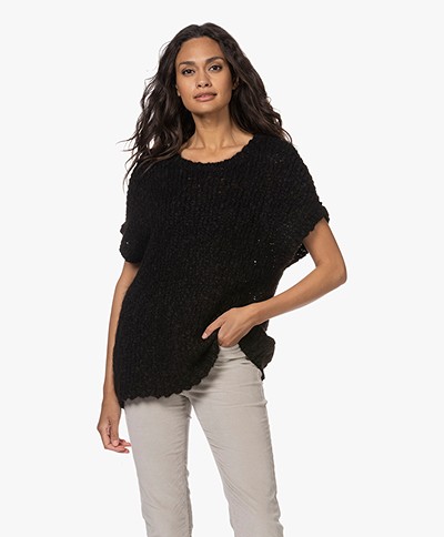 Sibin/Linnebjerg Sydney West Chunky Knitted Short Sleeve Sweater - Black