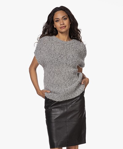 Sibin/Linnebjerg Sydney West Chunky Knitted Short Sleeve Sweater - Melange Grey