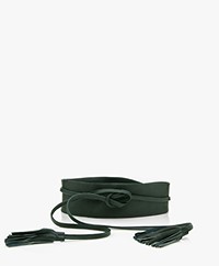 KYRA Leather Tassel Tie Belt - Bottle Green
